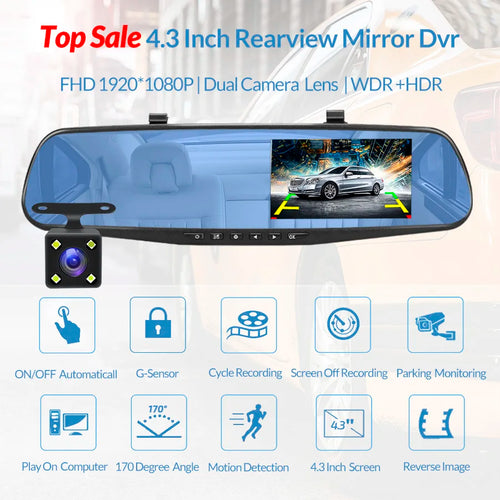 Mirror Dash Cam - Front and Rear Camera