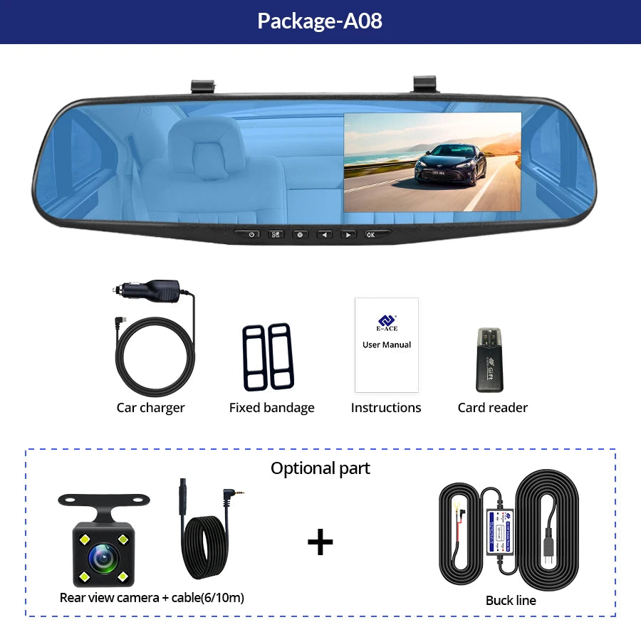 Mirror Dash Cam - Front and Rear Camera