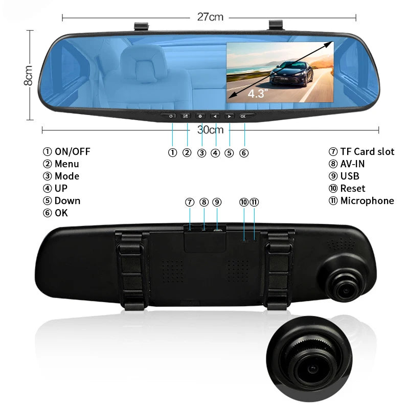 Mirror Dash Cam - Front and Rear Camera