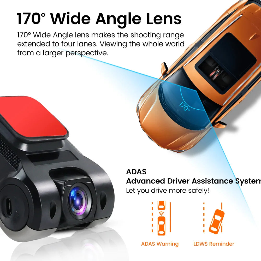 Wide Angle Dash Cam with ADAS & Night 170 Vision